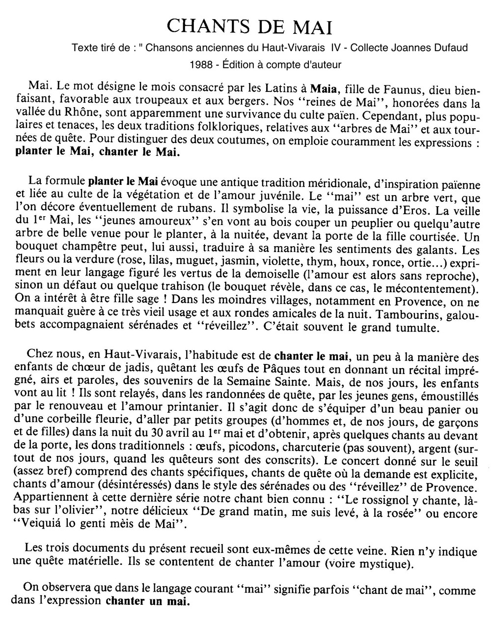 "Chants de mai" de Johannès Duffaud Fichier 1 : Chants de mai