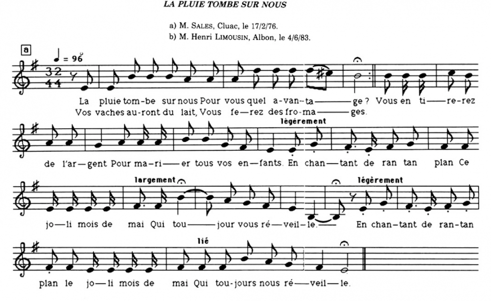 Exemple musical 1 partition "La pluie tombe sur nous"