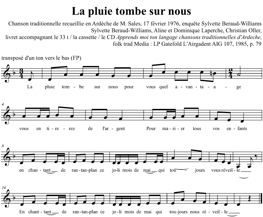 Exemple musical 3 "La pluie tombe sur nous" en mode de ré