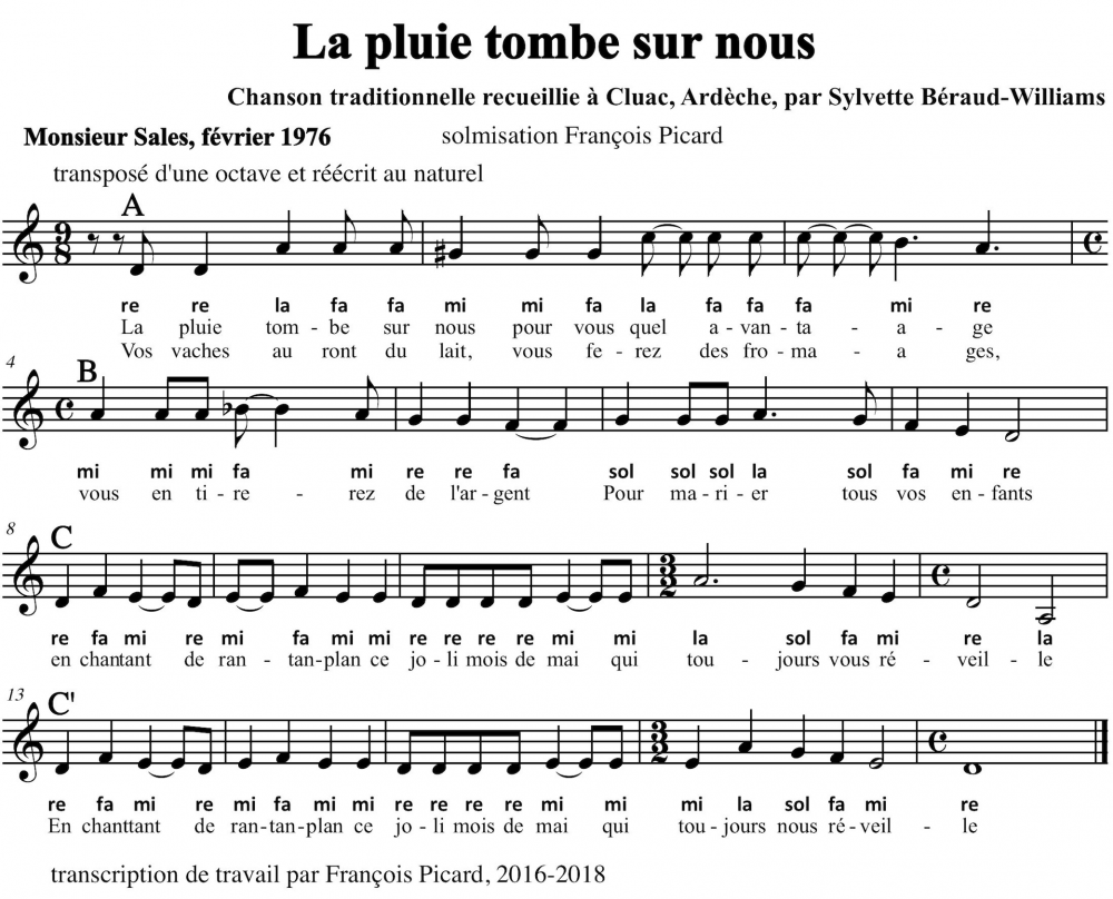 Exemple musical 7 : Transcription de François Picard d'après la collecte de Dominique Laperche et Christian Oller  -  « Du bourdon à la mélodie », éducation musicale - by nikkojazz.
