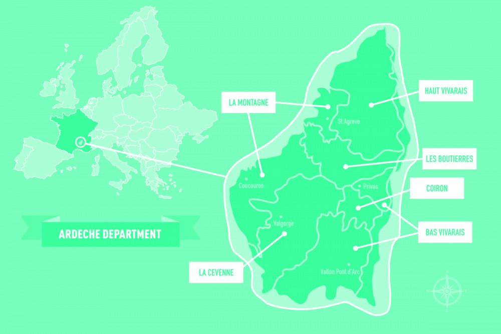 Carte de l'Ardèche, département de France - Europe