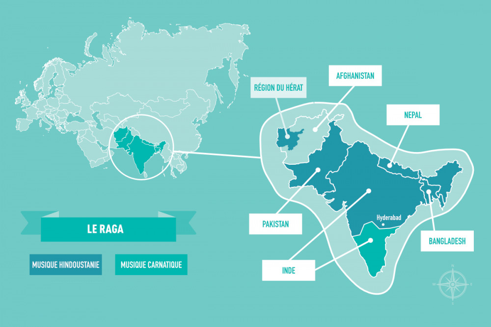 La musique hindoustanie est présente en Inde du Nord, au Pakistan, au Bangladesh, et dans une moindre mesure, dans la région d’Hérat en Afghanistan.
