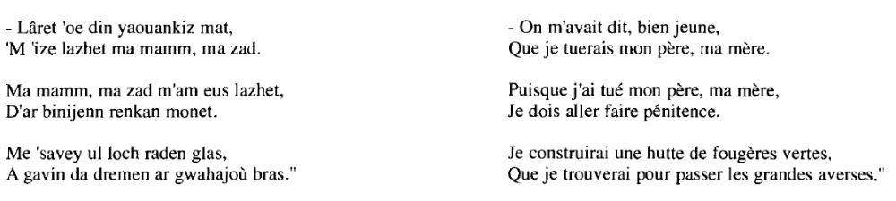 Paroles de Gwerz Sulian, transcription et traduction de Yann-Fañch Kemener, Carnets de route, 1996, p. 99-100.